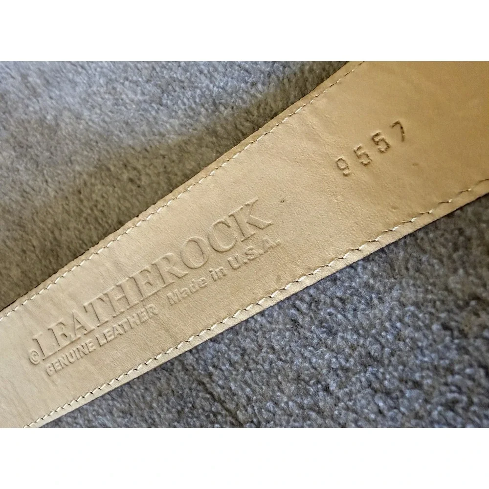 Leatherock Brown 9557 SZ 36 Leather Belt Brass Hammered Gold Buckle USA Western